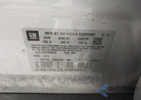 2015 Buick Encore Leather z USA, uszkodzony, nr VIN KL4CJCSB1FB265107